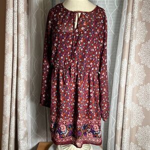 Mudd Boho Lined Long Sleeve Floral Dress large 🌸